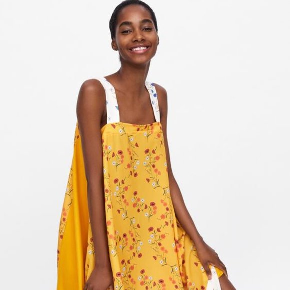 NWT Zara Asymmetrical Yellow Floral Dress Size L - Picture 6 of 11